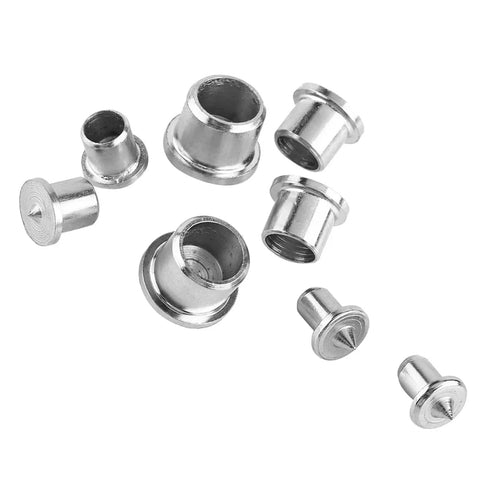 Pro Grade Steel Dowel Center Set, Hollow And Solid Dowel Centers For Precise Alignment, 8 Piece Woodworking Center Tool Kit displayed