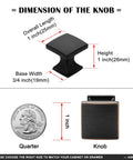 Polished Chrome Square Cabinet Knobs Set, 1 Inch, 10 Pack, Heavy Duty Metal Pulls With Two Screw Sizes For Easy Install, Rust Resistant Hardware Upgrade For Cabinets, Dressers, And Drawers. Black square cabinet knob, 1 inch, shown with dimensions