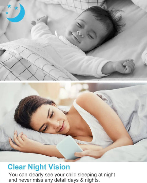 Parent monitoring baby with 1080P Indoor Security Cam With 360 Degree PTZ, Two Way Audio, Night Vision, 2.4G WiFi