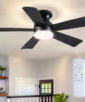 41 Inch Black Flush Mount Ceiling Fan With Lights Remote Control Dope Quiet DC Motor 6 Speed Reversible 3CCT LED Dimmable Low Profile Modern Fan For Bedroom Kitchen Indoor shown in room