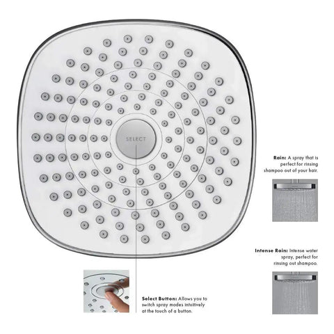 7 Inch Showerhead With Rain And IntenseRain Sprays, Low Flow Water Saving, QuickClean White Chrome Finish