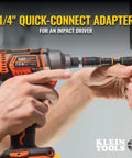 7-In-1 Flip Socket Set With SAE Nut Driver Sizes in use with impact driver, 1/4 in quick-connect shaft visible