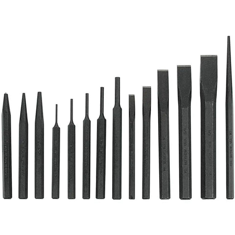 Heavy Duty Mayhew Pro 14 Piece Punch And Chisel Kit With Solid Heat Treated Steel Center Line Up Cold And Pin Tools For Tough Garage Jobs And Professional Automotive Repairs That Last A Lifetime, black oxide steel set