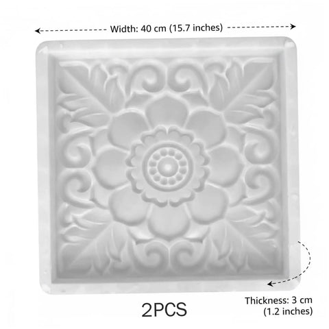 Two Pack Antique Lotus Concrete Paver Molds for DIY Garden Path Stepping Stones, Reusable Cement Forms shown front view.