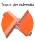 Side view of two orange tungsten-steel double cutter discs for hinge jig drill guides