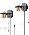 Plug In Wall Sconce Set With Chain Switch Adjustable Angle Gold Wall Lamps For Reading Bedroom Living Room Lit Modern Industrial Aluminum Fixtures Two Pack With Two LED Bulbs