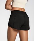 Back view of Womens 2.5 Inch Quick Dry Gym Shorts With High Waist And Zip Pockets Built In Liner Breathable Mesh Panels For Cool Air