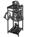 Heavy Duty Police Gear Stand With Four Strong Hangers For Handguns, Belts, Vests And Body Armor, holding police equipment, black