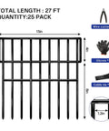 Product contents of 27 Ft Long 13 Inch High No Dig Garden Border Fence Kit With 25 Panels Rustproof Metal Pet Barrier For Dogs and Rabbits.