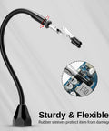 Close-up of a flexible gooseneck arm with clamp, part of 2 In 1 Magnetic Helping Hands Soldering Station With Silicone Mat And PCB Holder.