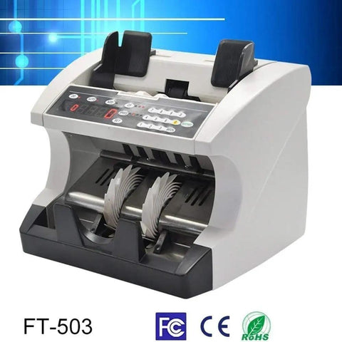 Heavy Duty Automatic Money Counter With Sharp Led Display, desktop design, handles massive stacks, ideal for banks and retail.