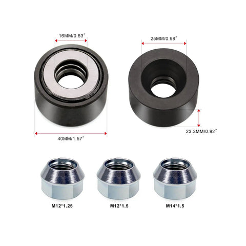 Wheel Stud Installer Tool For Automotive And Light Duty Trucks, dimensions with M12x1.25, M12x1.5, and M14x1.5 lug nuts