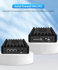 Intel N300 Mini Pc Firewall Server Featuring Dual 10GbE Sfp Plus And Triple 2.5GbE Lan Ports Home Lab Legend Built Different For Rock Solid Network Ops And Quick Setup rear and front view with multiple ports.