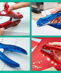 EZ Squeeze Hole Punch For Crafting And School Projects 3 Pack Single Hole Punch 10 Sheet Capacity in Black Red Blue, shown in use