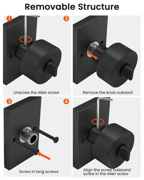 Installation guide for Matte Black Exterior Door Lock Set With Deadbolt, highlighting reversible entry hardware assembly steps.