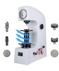 Built Like A Tank Rockwell Hardness Tester Machine Featuring Superficial Scales HRC HRA HRB And Solid Calibration Blocks For Heat Treated Steel And Soft Metals Up To 150 Kg, showing detailed testing components.