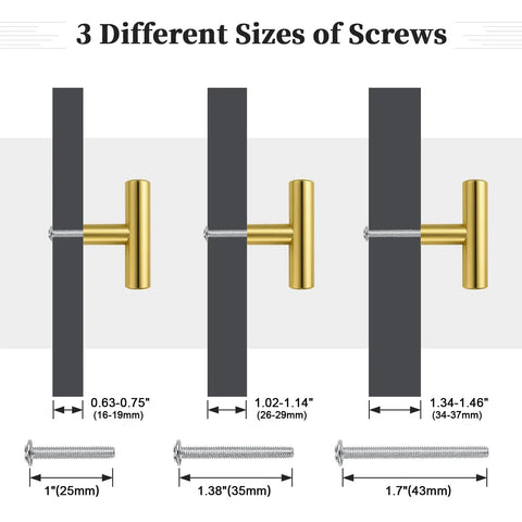 30 Pack Single Hole Cabinet Knobs In Brushed Gold Finish For DIYers In The Kitchen with 3 screw sizes for easy installation