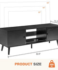 Mid Century Modern TV Stand For 55 To 60 Inch TVs With Storage, Entertainment Center And Media Console Table, measurements shown