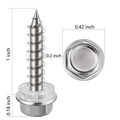 Heavy Duty 10x1 Hex Head Self Tapping Wood Screws Rust Proof 410 Stainless Steel Fasteners 250 Pack with dimensions
