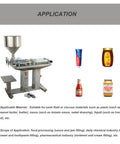 Heavy Duty Dual Head Pneumatic Paste Filling Machine With 50L Vertical Hopper For Shampoo Thick Cream And Cosmetic Liquids Adjustable 100 To 1000 Ml Capacity, shown with various product applications.