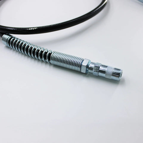 Grease gun hose replacement with metal coiled section and chrome end coupling for Milwaukee M18 fuel gun