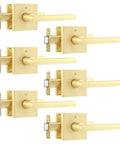 Six Pack Gold Bathroom Door Knob And Privacy Door Lever With Keyless Thumb Turn Lock Brushed Brass Zinc Alloy Interior Door Handle Set For Bedroom And Bathroom