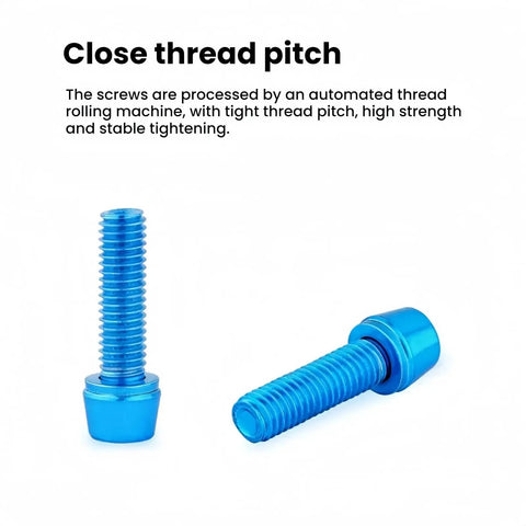 Top Performance M5x18mm Titanium Bike Stem Bolts With Dope Red Pvd Finish And 4Mm Socket Hex Heads for close thread pitch detail.