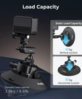6 Inch Suction Cup Mount With Ball Head Magic Arm showing load capacity for action cameras on a car windshield