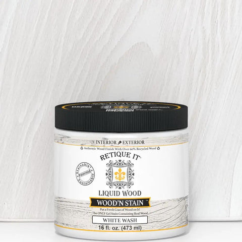 Straight Up Real Wood Look Liquid Gel Stain White Wash Nails Every Interior Exterior Hard Surface With A Smooth Durable Finish For Furniture Cabinets Decking 16 Oz Pint in a white jar on a light background.