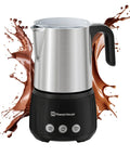 No Sweat Electric Milk Steamer And Frother Game Changer For Coffee Lovers with stainless steel body and black base.