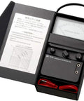 Impedance Meter For Speaker Lines Up To 100K Ohms With Zero Adjustment For Pro Grade Accuracy Across All Ranges Easy To Read Meter Calibrates Directly In Ohms Includes Carrying Case Test Leads And Impedance To Power Reference Chart. black impedance meter in carrying case with test leads and chart