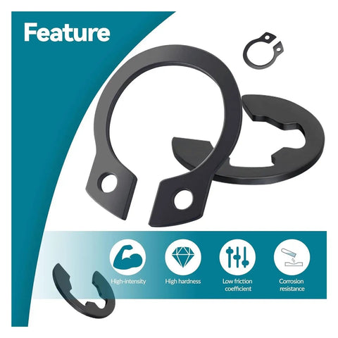 Massive 900 Piece Carbon Steel Snap Ring Set With 24 Sizes C And E Type Retaining Rings Spring Circlips Kit For Auto Parts Repair And DIY Mechanical Fixes, black E-type rings