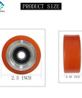 4 Pack Dryer Drum Support Rollers Replacement Kit For 70298701P 70298701 70568201 Fits Huebsch Speed Queen IPSO Tumble Dryers Durable Bearings Easy Install, showing orange roller dimensions, 2.5 inch diameter, 0.98 inch width.