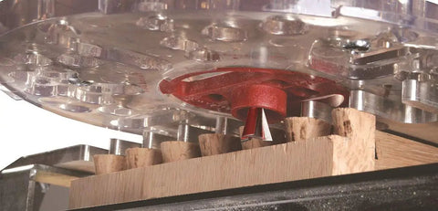 Medium Router Base Plate And Bushing Set Pro Grade With Turn And Lock for quick swaps, showing under angle view on wood template.