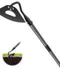 Heavy Duty Garden Hoe For Fast Weeding And Grass Removal, 55 Inch Long Handle, Hardened Hollow Eye Hoe, close-up with soil use demonstration