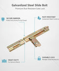 Rock Solid Slide Bolt Gate Latch Rust Proof Galvanized Steel Hardware With Tight Strike Plate for sturdy outdoor barn doors.