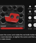 Front view of a Compact Dowel Cutter Plate With Indexable Carbide Inserts For Drills Eight Imperial Holes From Five Sixteenths To Three Quarters Of An Inch In One Sixteenth Inch Increments Pro Grade Sleek Dowel Maker For Smoother Cuts, showing various hole sizes.