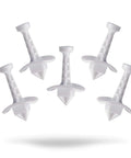 Five Pack Beer Can Golf Tee Adapter Transforms Standard Drink Cans Into Rip Ready Shotgun Drinking Tools Ultimate Yard Game Gear For Tailgates Bachelor Parties And Chill Weekend Hangouts White in a white background.