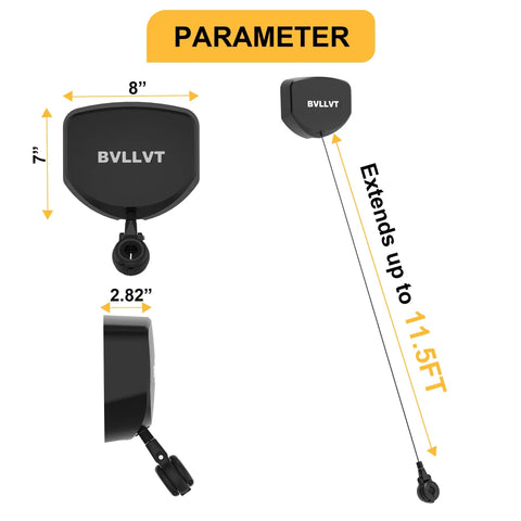 Drop Dead Easy Ceiling Mount EV Charger Cable Retractor With Smooth Auto Glide 11.5 Ft Spool shown in black, dimensions labeled.