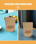Resealable Kraft Paper Bags With Clear Window For Food Storage And Pantry Organization Pack Of 50 on table