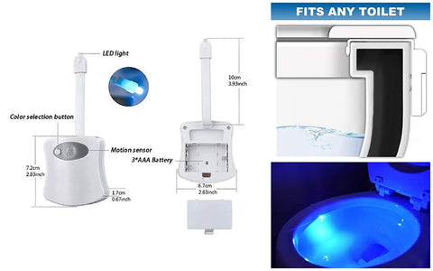 Toilet Night Light With Motion Sensor And LED 9 Color Modes Auto On In The Dark Brighten Your Bathroom For Late Night Pee Breaks Funny Novelty Gag Gift For Men Dad Kids Toddlers dimensions and features shown in diagram