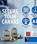 Marine-grade nickel-plated brass twist-lock turn buttons with stainless screws; short-base, 10-pack for canvas