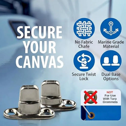 Marine-grade nickel-plated brass twist-lock turn buttons with stainless screws; short-base, 10-pack for canvas