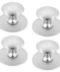Four Pack Stick On Self Adhesive Cabinet Knobs Silver Stainless Steel Drawer Pulls No Drilling For Glass Cabinets Cupboard