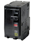 QO270 2-Pole Thermal Magnetic Circuit Breaker 70A 240V Plug-On Mount, Heavy-Duty Electrical Breaker, close-up view