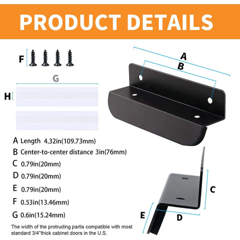 Under Cabinet Foot Pull Toe Opener for Hands Free Kitchen Trash Cabinet Drawer 4.3 Inch Matte Black With Adhesive And Screws Easy Install Keeps Hands Clean And Cabinet Opening Quick For Busy Homes One Pack, dimensions layout