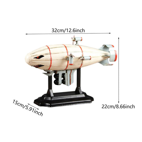 Airship Model Collectible Ornament With Stand For Living Room And Café Iron Craft In White Large Size Realistic Vintage Airship Decor