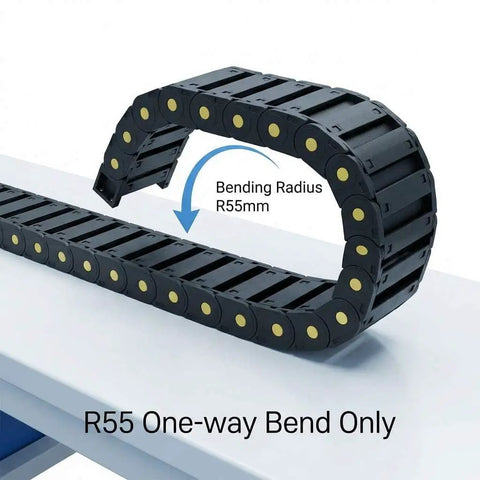 Cable Drag Chain 25x77mm Closed Type R55 For CNC Machines, Robotics And Automation, showing bending radius 55mm