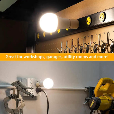 4 Pack E26 E27 Lamp Socket Adapter Converts Outlet to Dual E26 Light Sockets in workshop and garage setting with tools