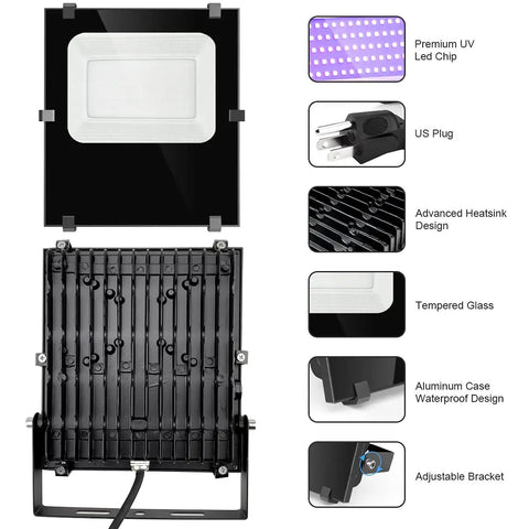 Waygor 600W Black Lights Outdoor - Commercial Black Light Flood Lights with UL Plug High Power 395nm UV Blacklight with heatsink design.